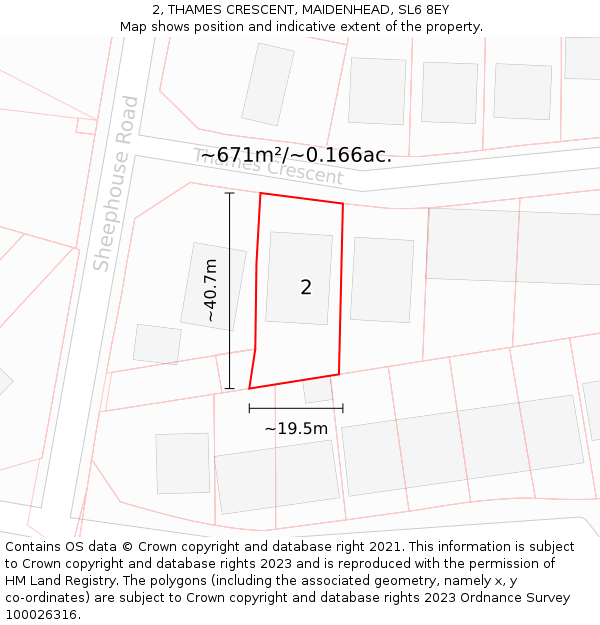 2, THAMES CRESCENT, MAIDENHEAD, SL6 8EY: Plot and title map