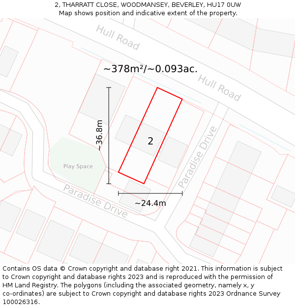 2, THARRATT CLOSE, WOODMANSEY, BEVERLEY, HU17 0UW: Plot and title map