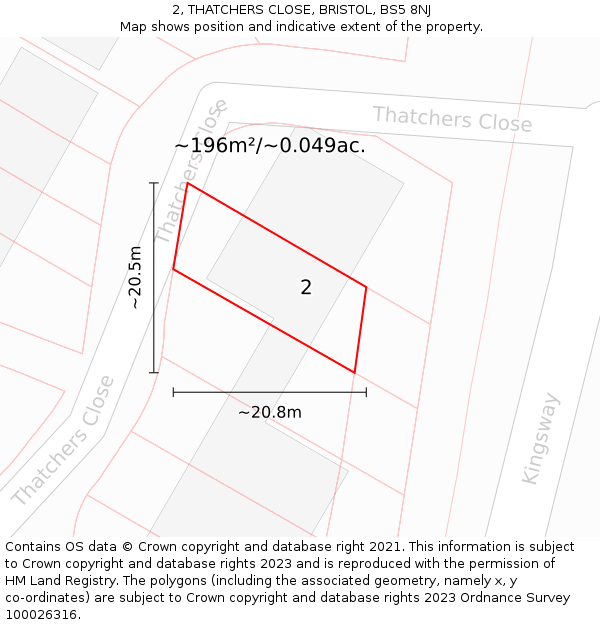 2, THATCHERS CLOSE, BRISTOL, BS5 8NJ: Plot and title map