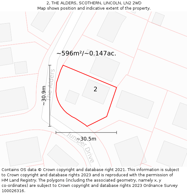 2, THE ALDERS, SCOTHERN, LINCOLN, LN2 2WD: Plot and title map