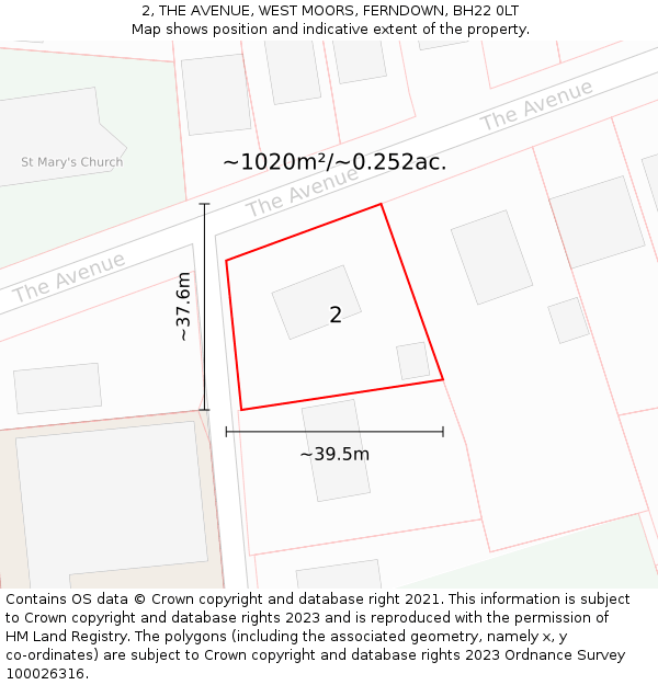 2, THE AVENUE, WEST MOORS, FERNDOWN, BH22 0LT: Plot and title map