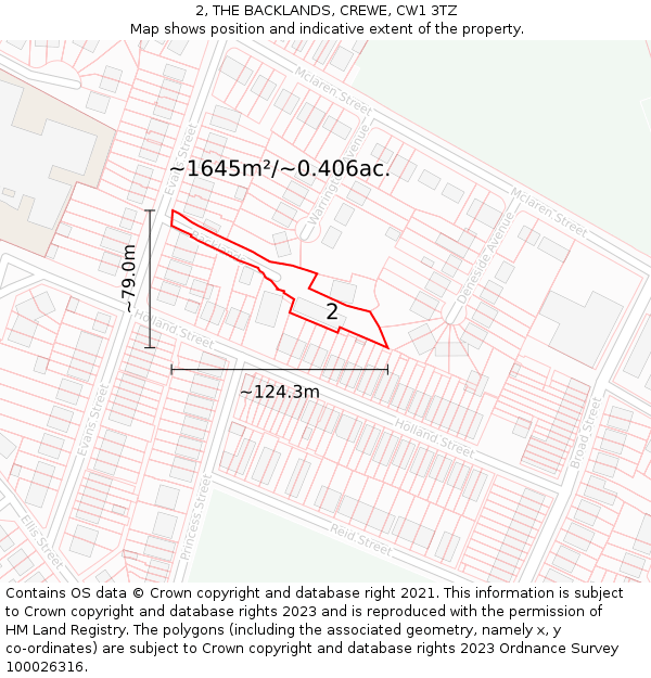 2, THE BACKLANDS, CREWE, CW1 3TZ: Plot and title map