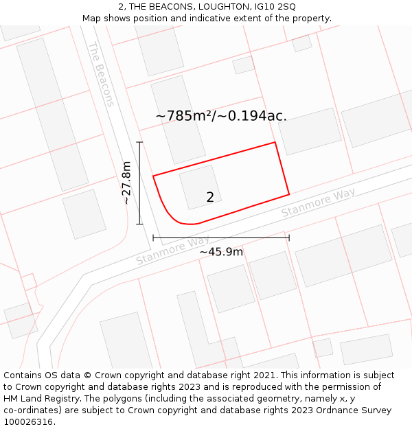 2, THE BEACONS, LOUGHTON, IG10 2SQ: Plot and title map