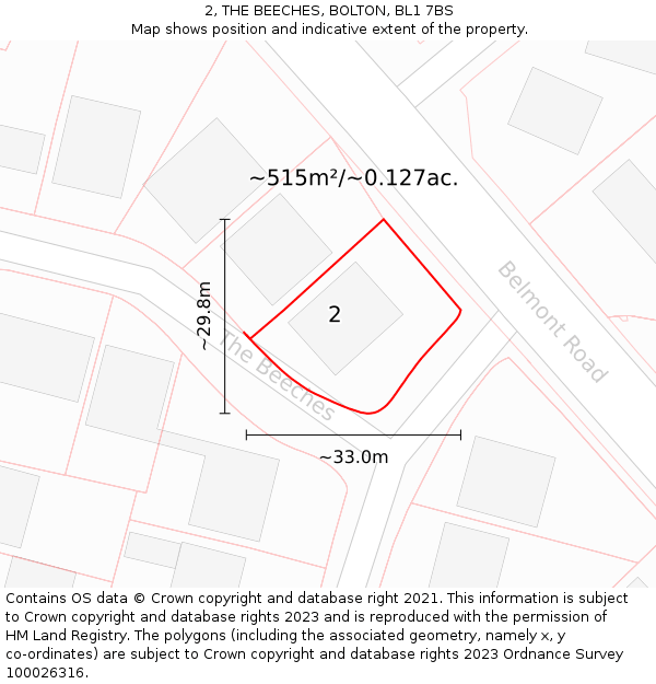 2, THE BEECHES, BOLTON, BL1 7BS: Plot and title map