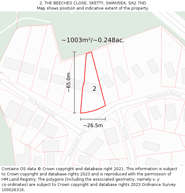 2, THE BEECHES CLOSE, SKETTY, SWANSEA, SA2 7ND: Plot and title map