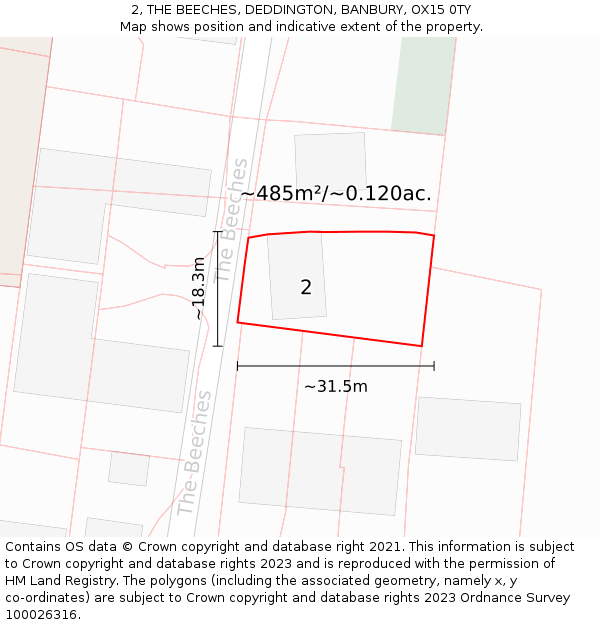 2, THE BEECHES, DEDDINGTON, BANBURY, OX15 0TY: Plot and title map