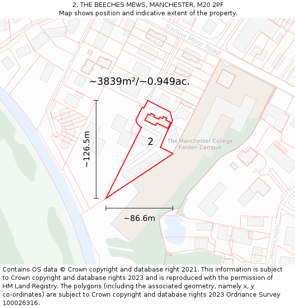 2, THE BEECHES MEWS, MANCHESTER, M20 2PF: Plot and title map