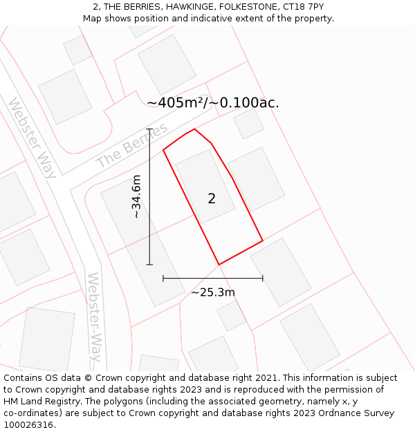 2, THE BERRIES, HAWKINGE, FOLKESTONE, CT18 7PY: Plot and title map