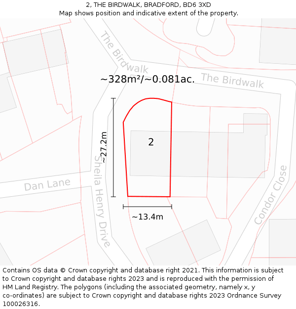 2, THE BIRDWALK, BRADFORD, BD6 3XD: Plot and title map