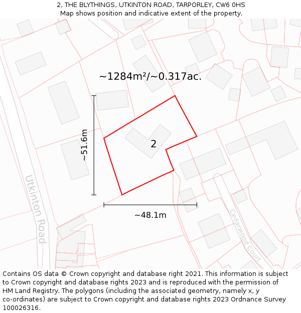 2, THE BLYTHINGS, UTKINTON ROAD, TARPORLEY, CW6 0HS: Plot and title map