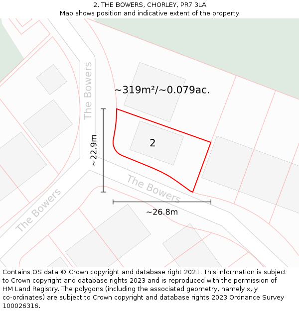 2, THE BOWERS, CHORLEY, PR7 3LA: Plot and title map