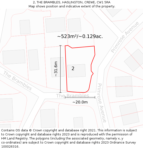 2, THE BRAMBLES, HASLINGTON, CREWE, CW1 5RA: Plot and title map