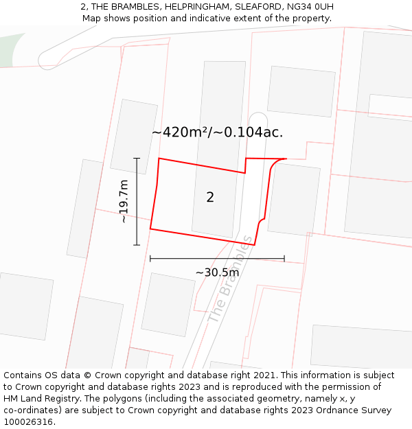 2, THE BRAMBLES, HELPRINGHAM, SLEAFORD, NG34 0UH: Plot and title map