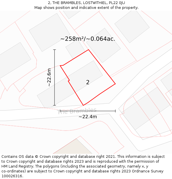 2, THE BRAMBLES, LOSTWITHIEL, PL22 0JU: Plot and title map