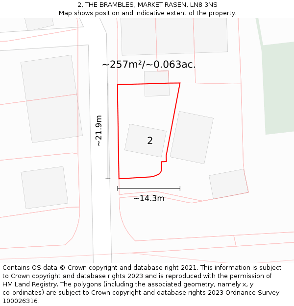 2, THE BRAMBLES, MARKET RASEN, LN8 3NS: Plot and title map