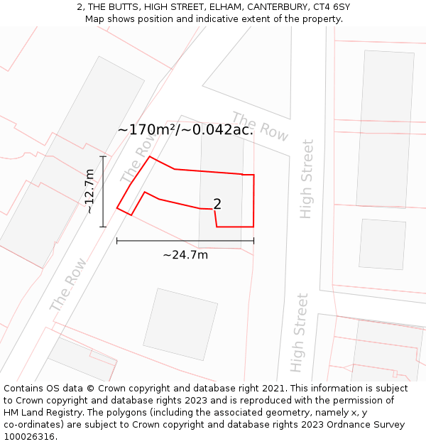 2, THE BUTTS, HIGH STREET, ELHAM, CANTERBURY, CT4 6SY: Plot and title map