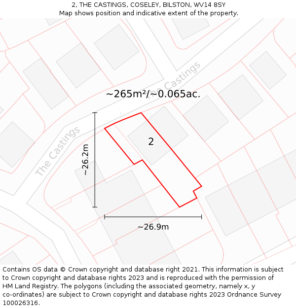 2, THE CASTINGS, COSELEY, BILSTON, WV14 8SY: Plot and title map