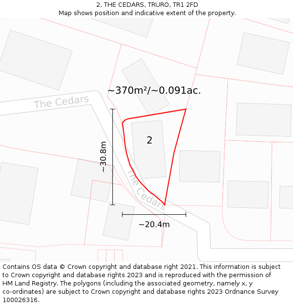 2, THE CEDARS, TRURO, TR1 2FD: Plot and title map