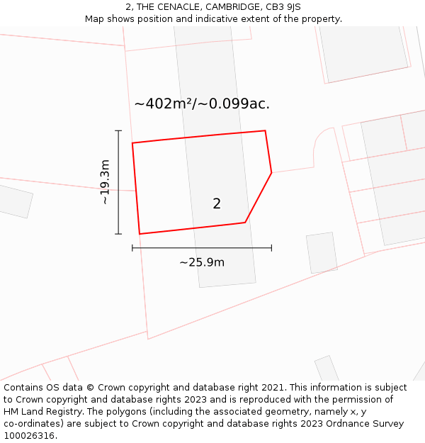 2, THE CENACLE, CAMBRIDGE, CB3 9JS: Plot and title map