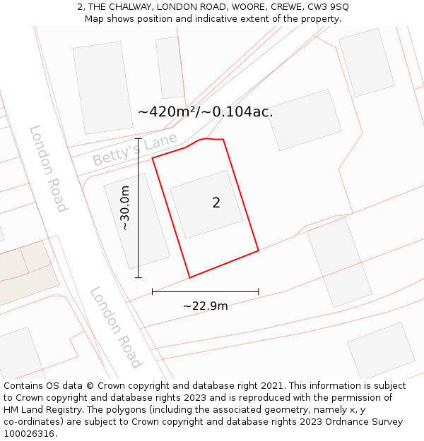 2, THE CHALWAY, LONDON ROAD, WOORE, CREWE, CW3 9SQ: Plot and title map