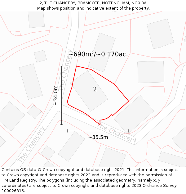 2, THE CHANCERY, BRAMCOTE, NOTTINGHAM, NG9 3AJ: Plot and title map