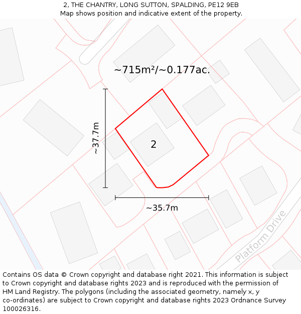 2, THE CHANTRY, LONG SUTTON, SPALDING, PE12 9EB: Plot and title map