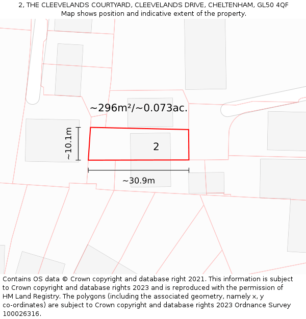 2, THE CLEEVELANDS COURTYARD, CLEEVELANDS DRIVE, CHELTENHAM, GL50 4QF: Plot and title map