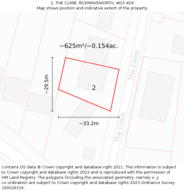 2, THE CLIMB, RICKMANSWORTH, WD3 4DX: Plot and title map