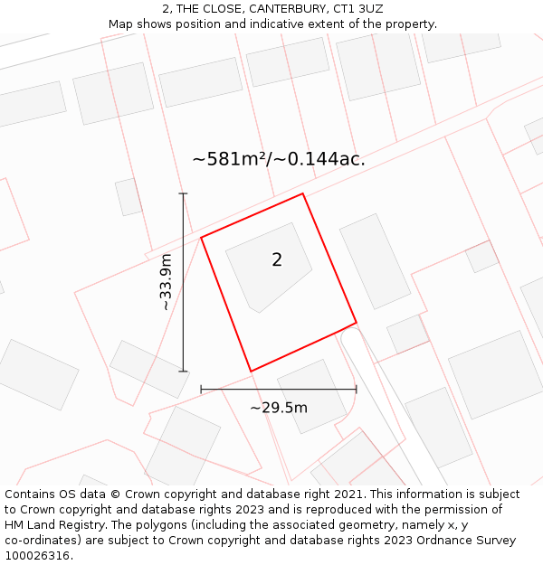 2, THE CLOSE, CANTERBURY, CT1 3UZ: Plot and title map