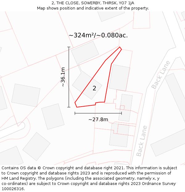 2, THE CLOSE, SOWERBY, THIRSK, YO7 1JA: Plot and title map