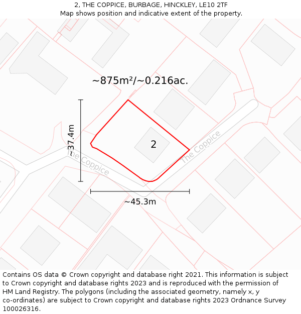 2, THE COPPICE, BURBAGE, HINCKLEY, LE10 2TF: Plot and title map