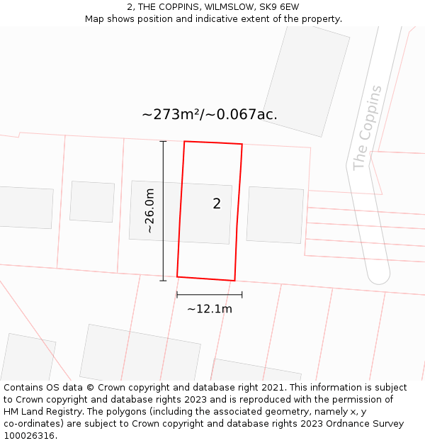 2, THE COPPINS, WILMSLOW, SK9 6EW: Plot and title map