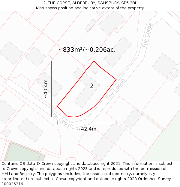 2, THE COPSE, ALDERBURY, SALISBURY, SP5 3BL: Plot and title map