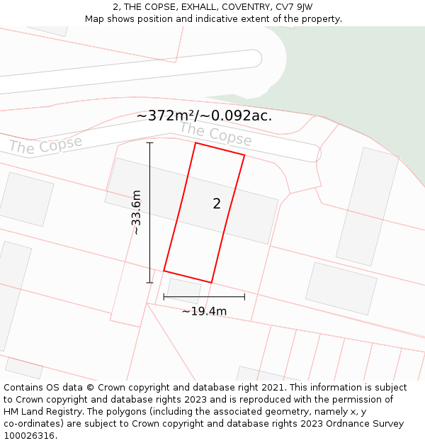 2, THE COPSE, EXHALL, COVENTRY, CV7 9JW: Plot and title map