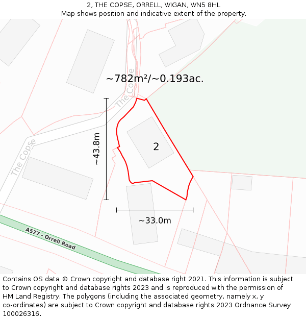 2, THE COPSE, ORRELL, WIGAN, WN5 8HL: Plot and title map