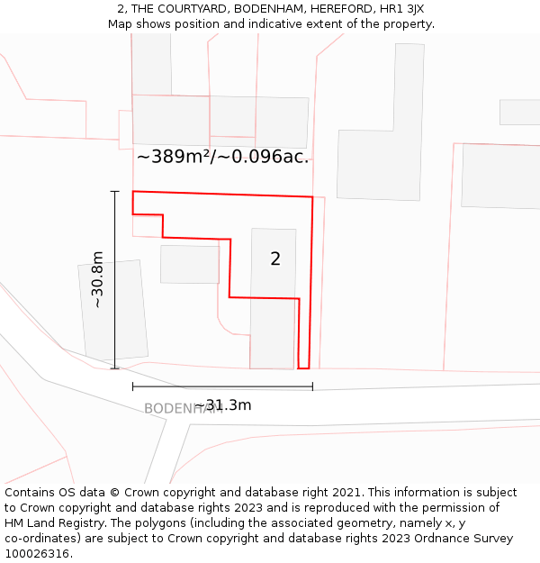 2, THE COURTYARD, BODENHAM, HEREFORD, HR1 3JX: Plot and title map