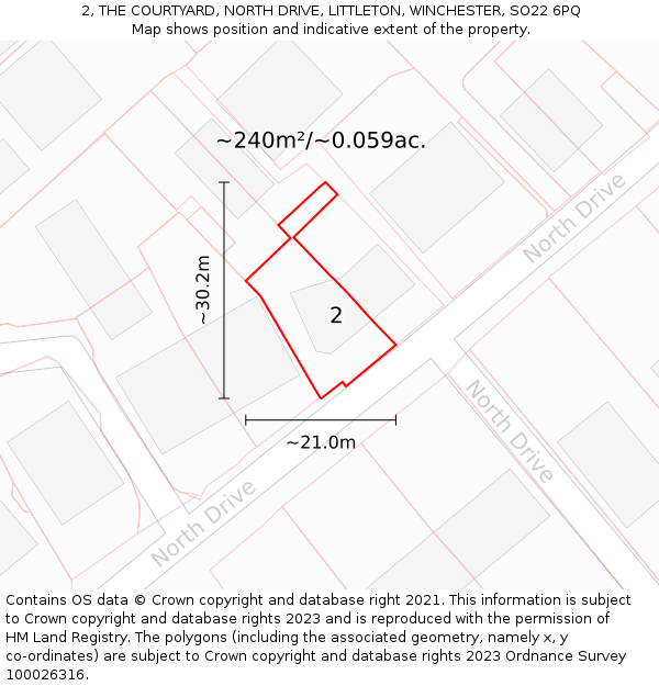 2, THE COURTYARD, NORTH DRIVE, LITTLETON, WINCHESTER, SO22 6PQ: Plot and title map