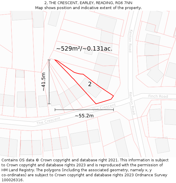 2, THE CRESCENT, EARLEY, READING, RG6 7NN: Plot and title map