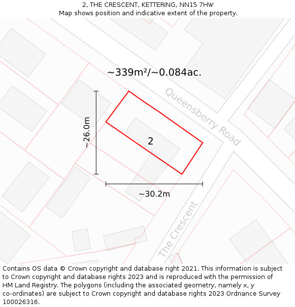 2, THE CRESCENT, KETTERING, NN15 7HW: Plot and title map