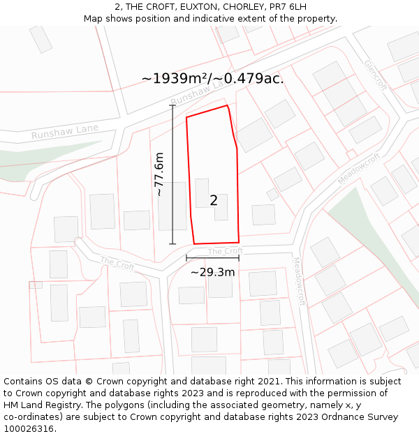 2, THE CROFT, EUXTON, CHORLEY, PR7 6LH: Plot and title map