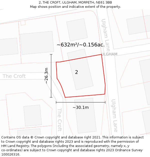 2, THE CROFT, ULGHAM, MORPETH, NE61 3BB: Plot and title map