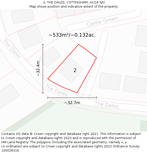 2, THE DALES, COTTINGHAM, HU16 5JN: Plot and title map