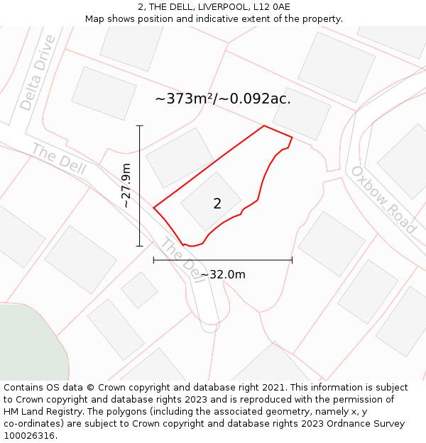 2, THE DELL, LIVERPOOL, L12 0AE: Plot and title map