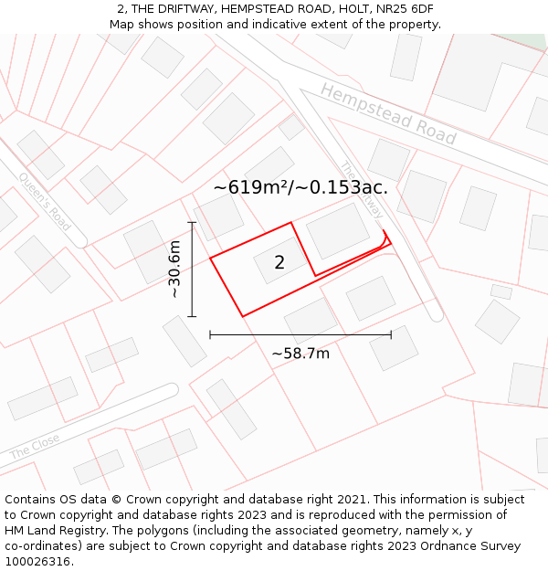 2, THE DRIFTWAY, HEMPSTEAD ROAD, HOLT, NR25 6DF: Plot and title map