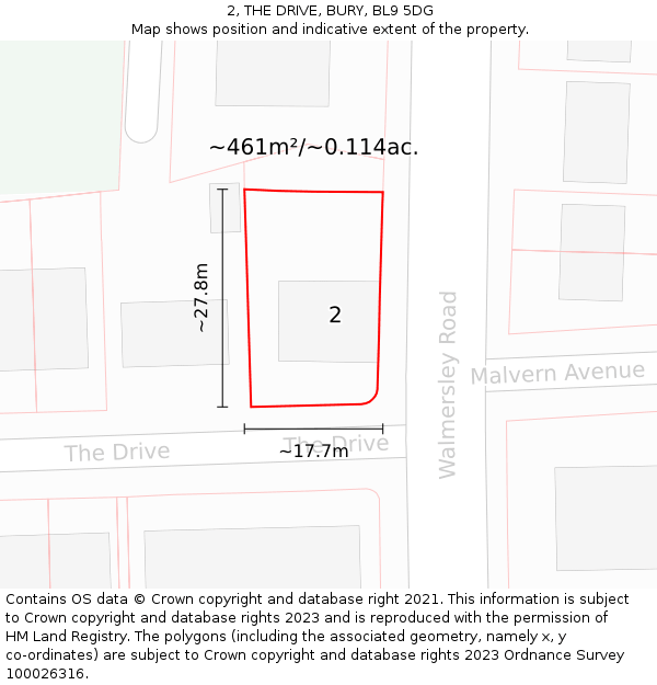 2, THE DRIVE, BURY, BL9 5DG: Plot and title map