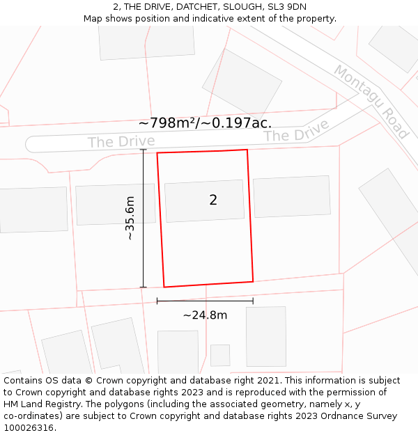 2, THE DRIVE, DATCHET, SLOUGH, SL3 9DN: Plot and title map