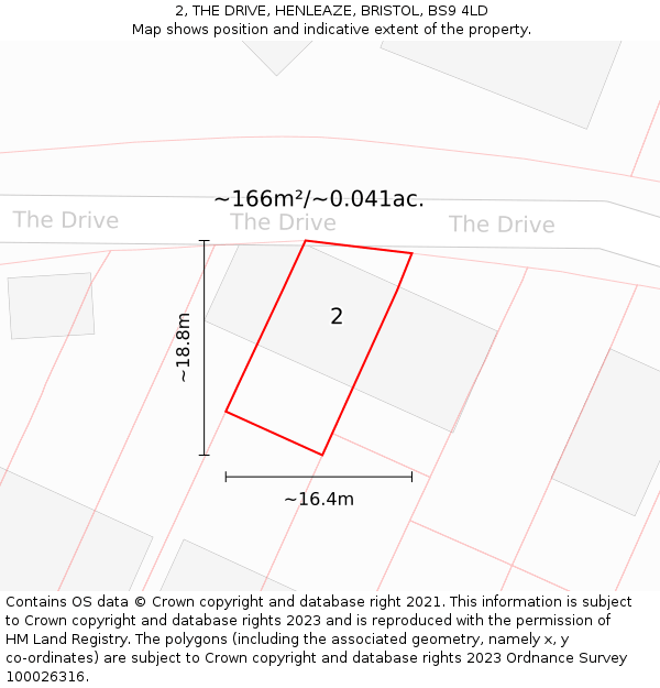 2, THE DRIVE, HENLEAZE, BRISTOL, BS9 4LD: Plot and title map