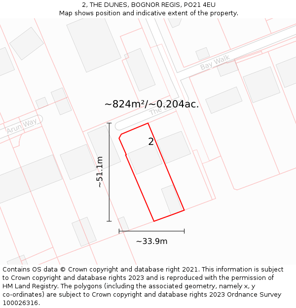 2, THE DUNES, BOGNOR REGIS, PO21 4EU: Plot and title map