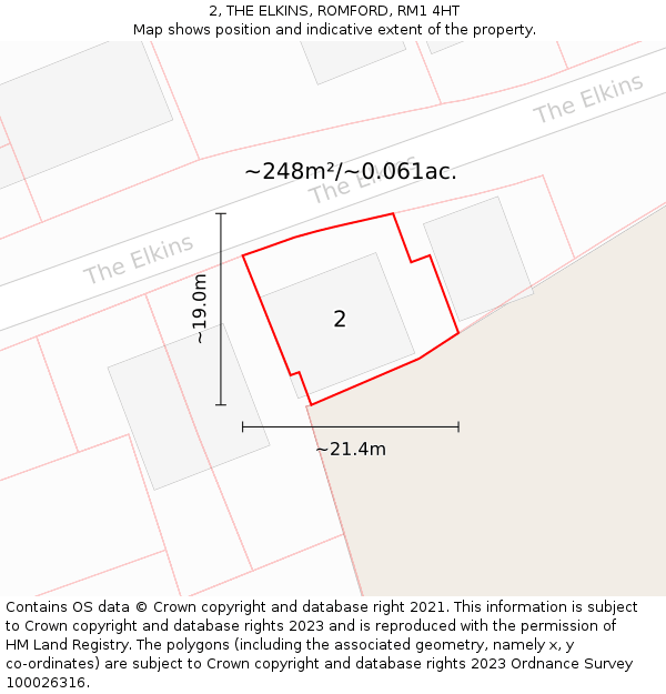 2, THE ELKINS, ROMFORD, RM1 4HT: Plot and title map