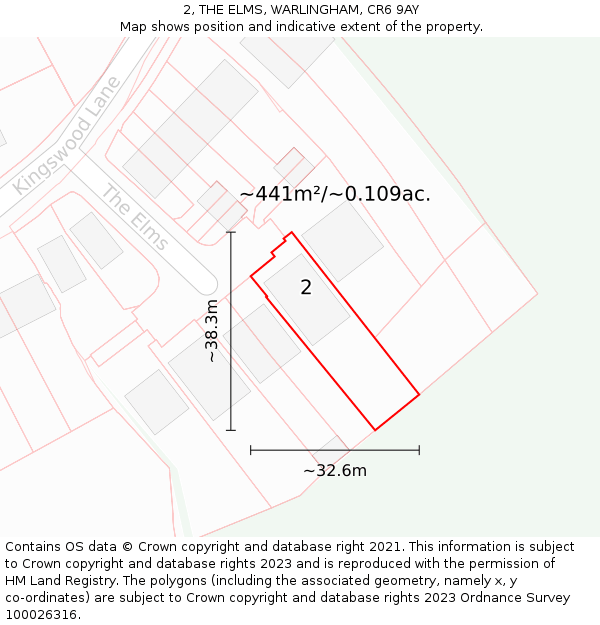 2, THE ELMS, WARLINGHAM, CR6 9AY: Plot and title map